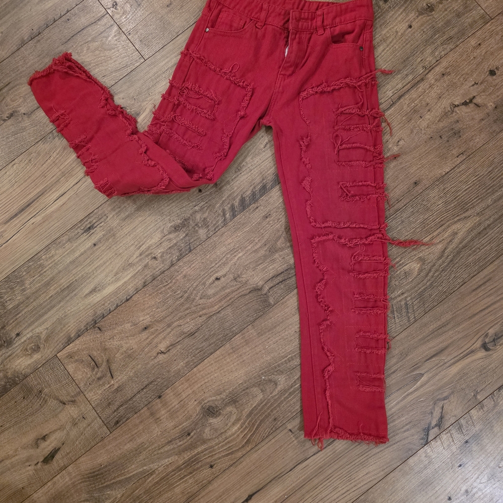 Red Distressed Jeans